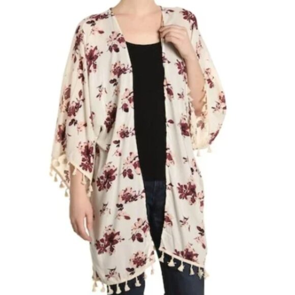 Cream Floral Tassel Cover Up Open Cardigan - Picture 1 of 4